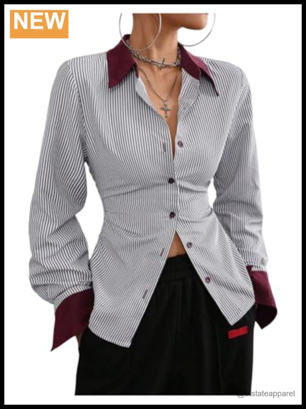 SweatyRocks Y2K Striped Ruched Slim Fit Button Down Blouse Long Sleeve